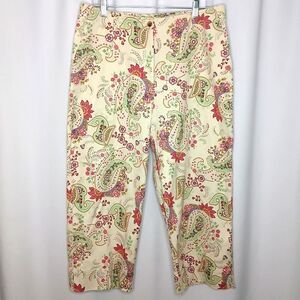 Van Heusen Paisley Capri Pants High Rise Cotton Stretch Cropped Pockts Womens 14